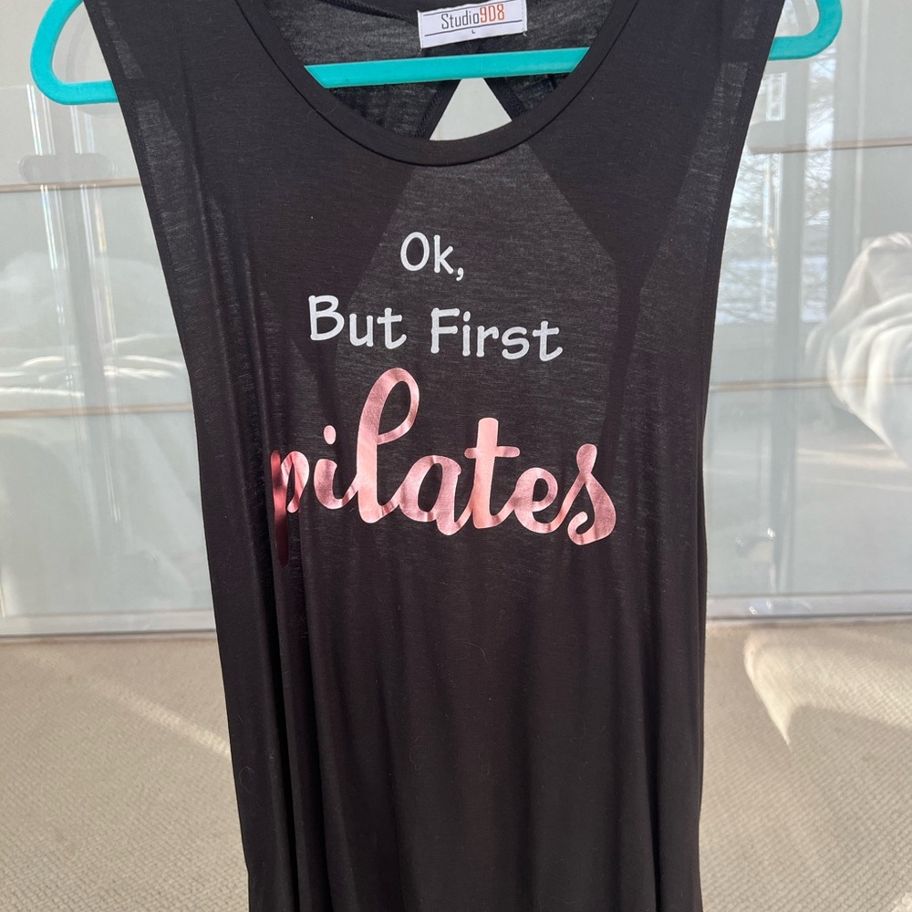 Black “Ok, But First Pilates” Tank Top